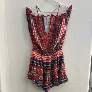 Angel Biba Red and Blue Patterned Romper